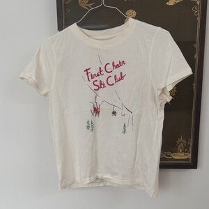 J. Crew Cream Short Sleeve Tee with Red and Green Ski Club Design